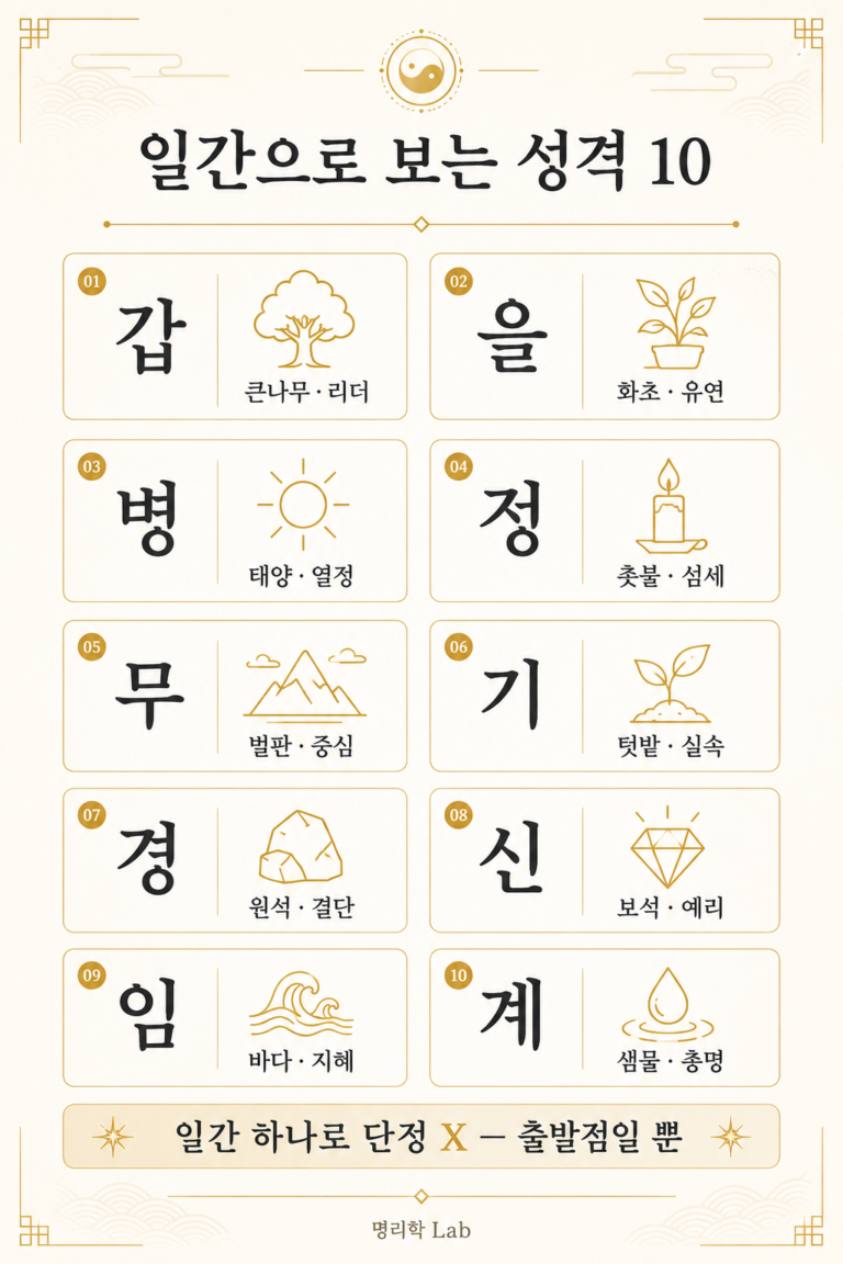 일간으로 보는 성격 — 갑을병정 열 가지 기본 캐릭터 (+내 일간 찾는 법)