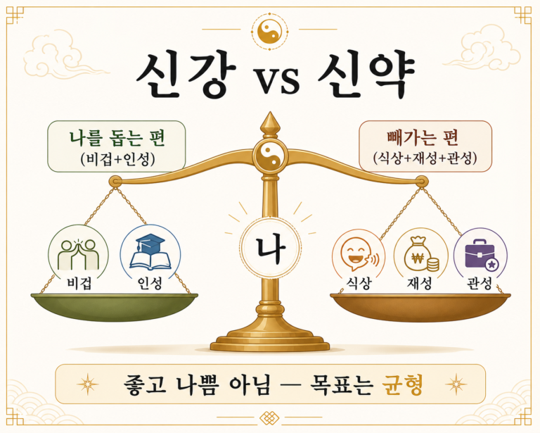 신강 신약 — 일간 힘의 균형 인포그래픽